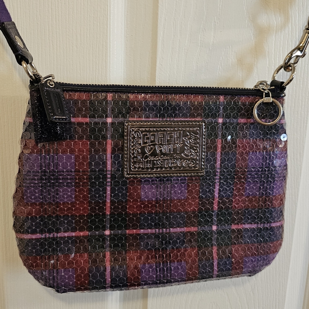Coach Poppy Plaid Crossbody Bag in Purple and Pink